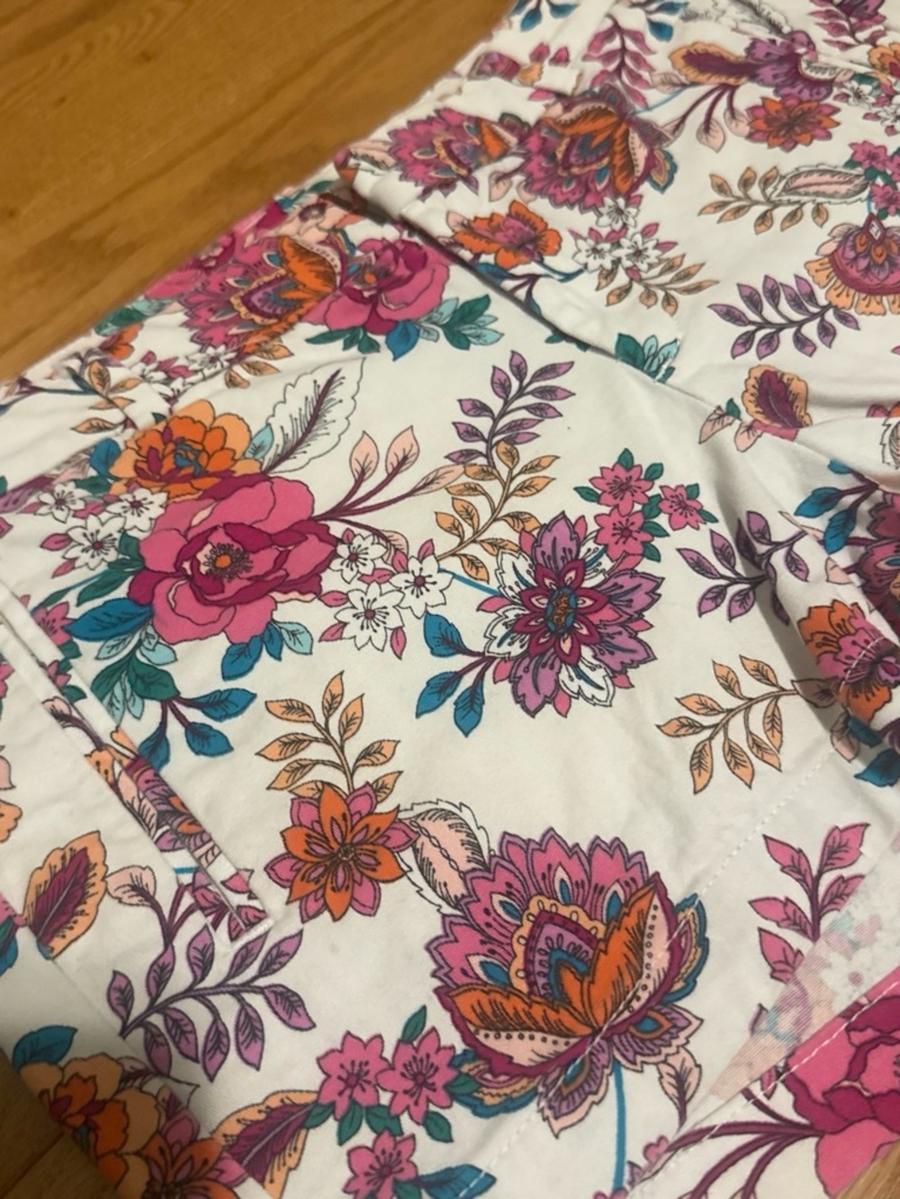 a.n.a White Floral Cotton Bermuda Shorts with Pink, Teal & Orange Flowers - Picture 3 of 6